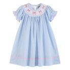 Blue Seersucker Bow Smocked Bishop Dress - Liz and Roo