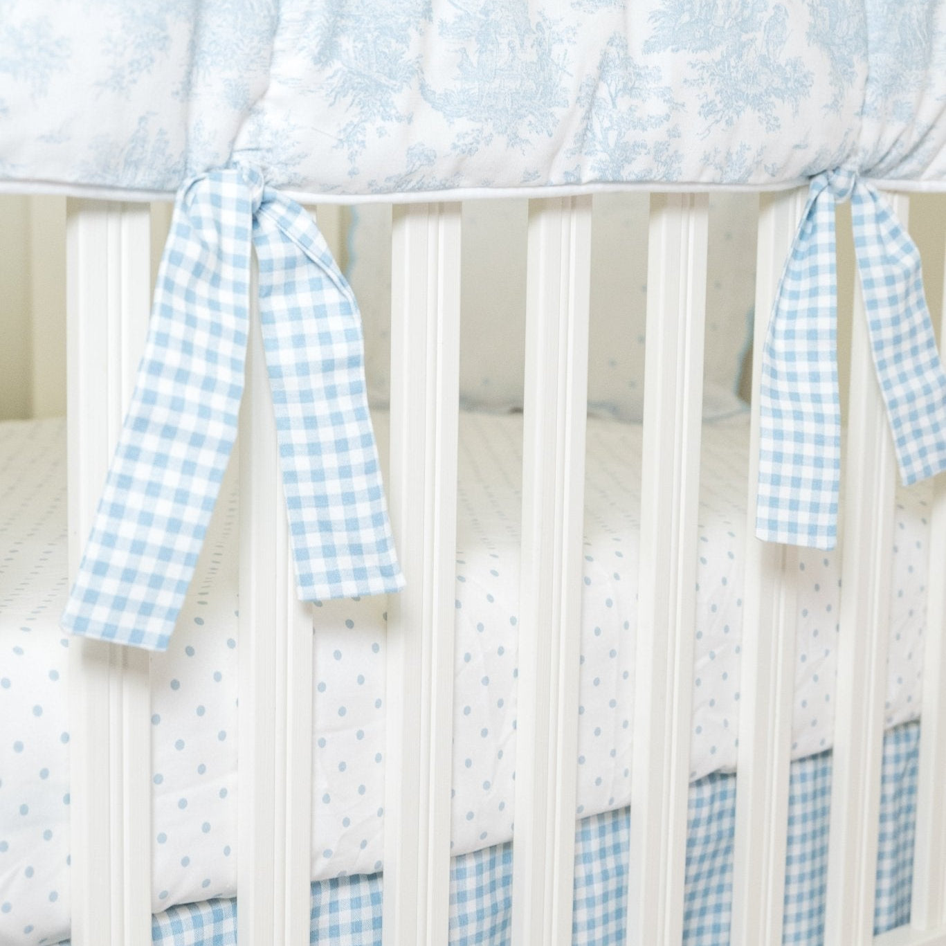 Light Blue Gingham Crib Skirt 17" Drop - Liz and Roo