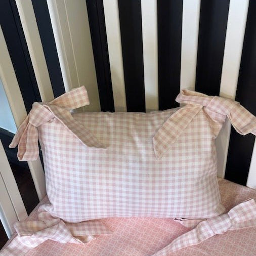 Light Pink Gingham Hand Tie Bow Pillow (INCLUDES insert) - Liz and Roo
