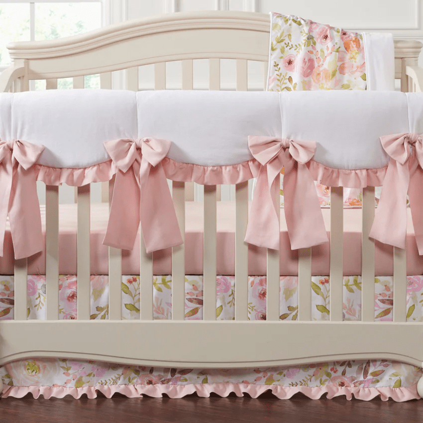 Petal Pink Bows and Blush Watercolor Floral Bedding Set - Liz and Roo