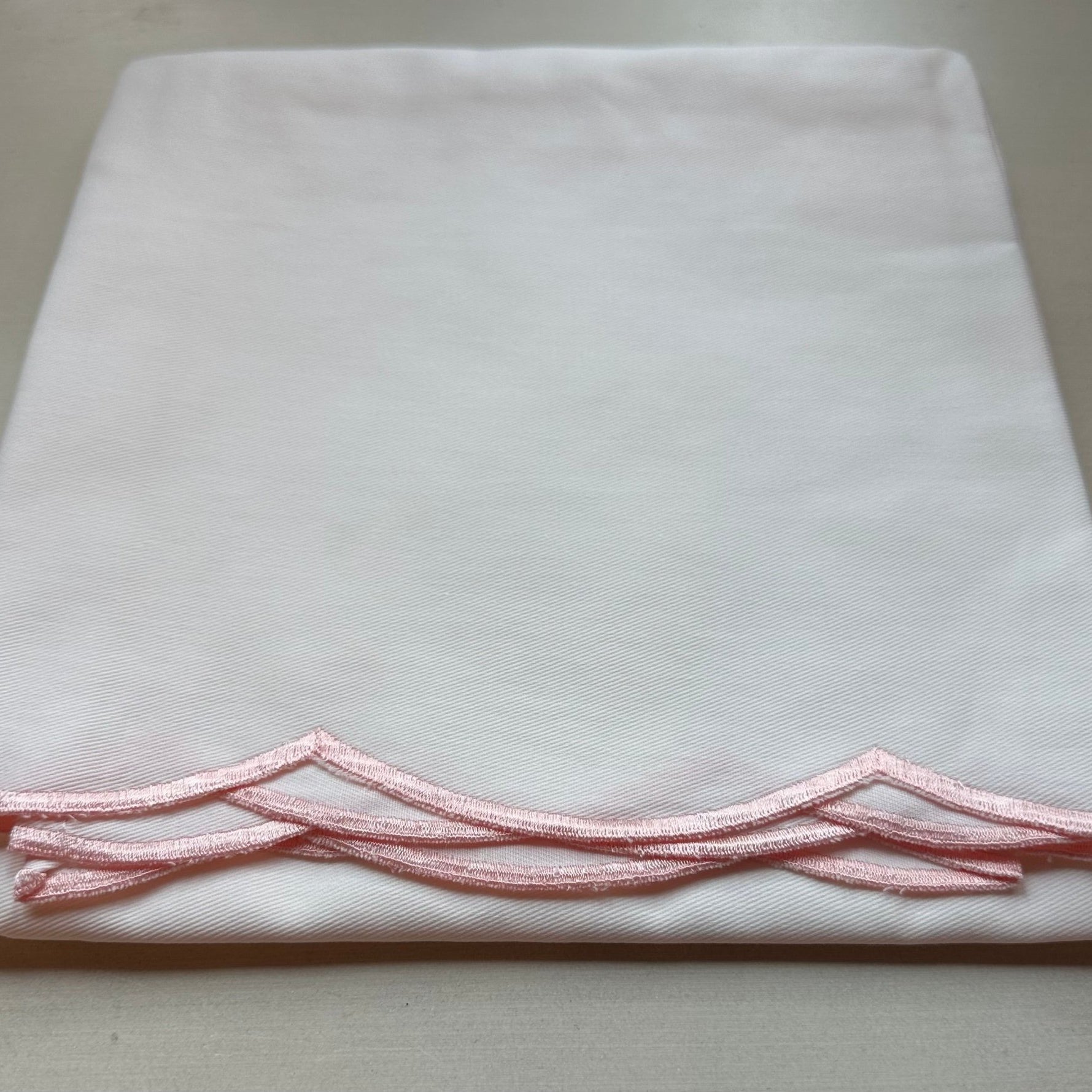 Scallop Crib Skirt with White or Pink Trim - Liz and Roo