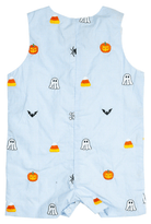 Smockingbird Halloween Embroidered Light Blue Shortall - Liz and Roo