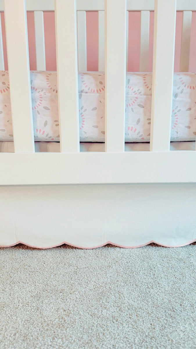 MONOGRAM INCLUDED Petal Pink Linen high quality Scalloped Crib Rail Cover | Made in USA