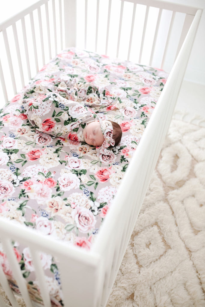 Baby Girl Gray, Pink and Ivory Floral Bedding Set - Liz and Roo