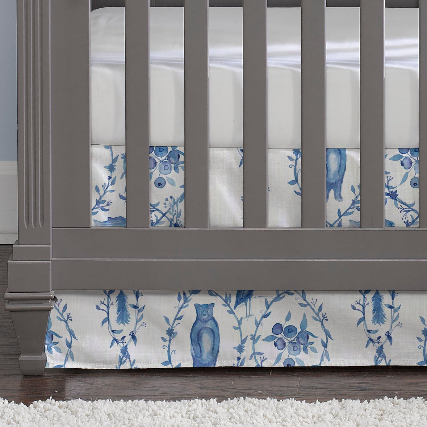 Blue-Beary Toile Crib Skirt - Liz and Roo