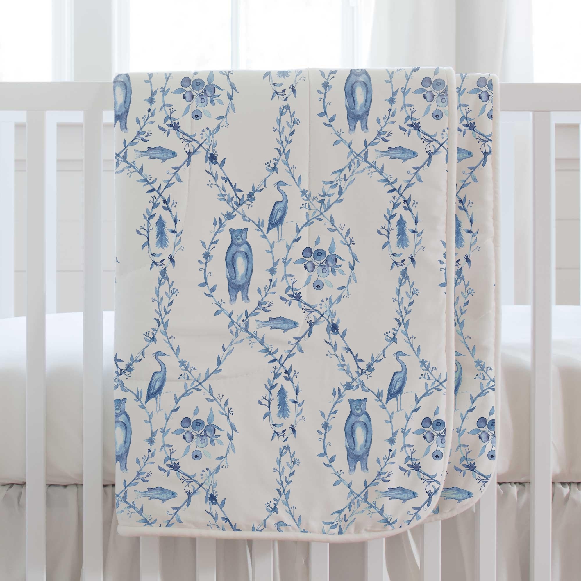 Blue-Beary Toile Rail Cover - Liz and Roo