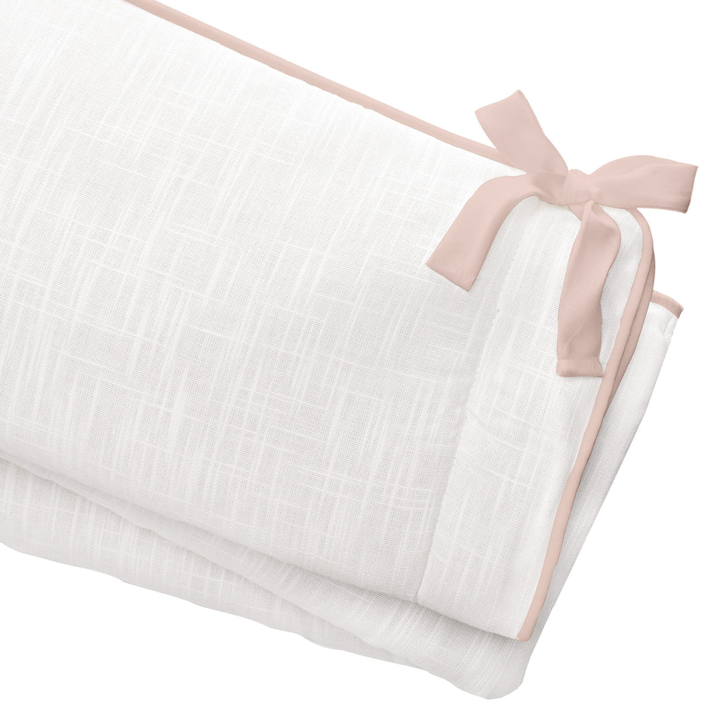 Blush Peach Linen Crib Skirt (Gathered) 16" Drop - Liz and Roo