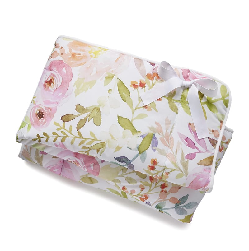 Blush Watercolor Floral Baby Blanket with Petal Pink Ruffle - Liz and Roo