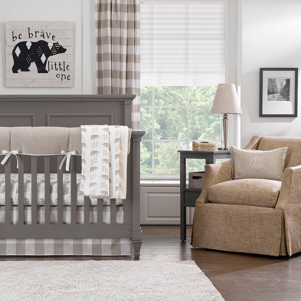 Cubby Bear and Flax Linen Crib Bedding | Luxury Crib Bedding | Liz and Roo - Liz and Roo