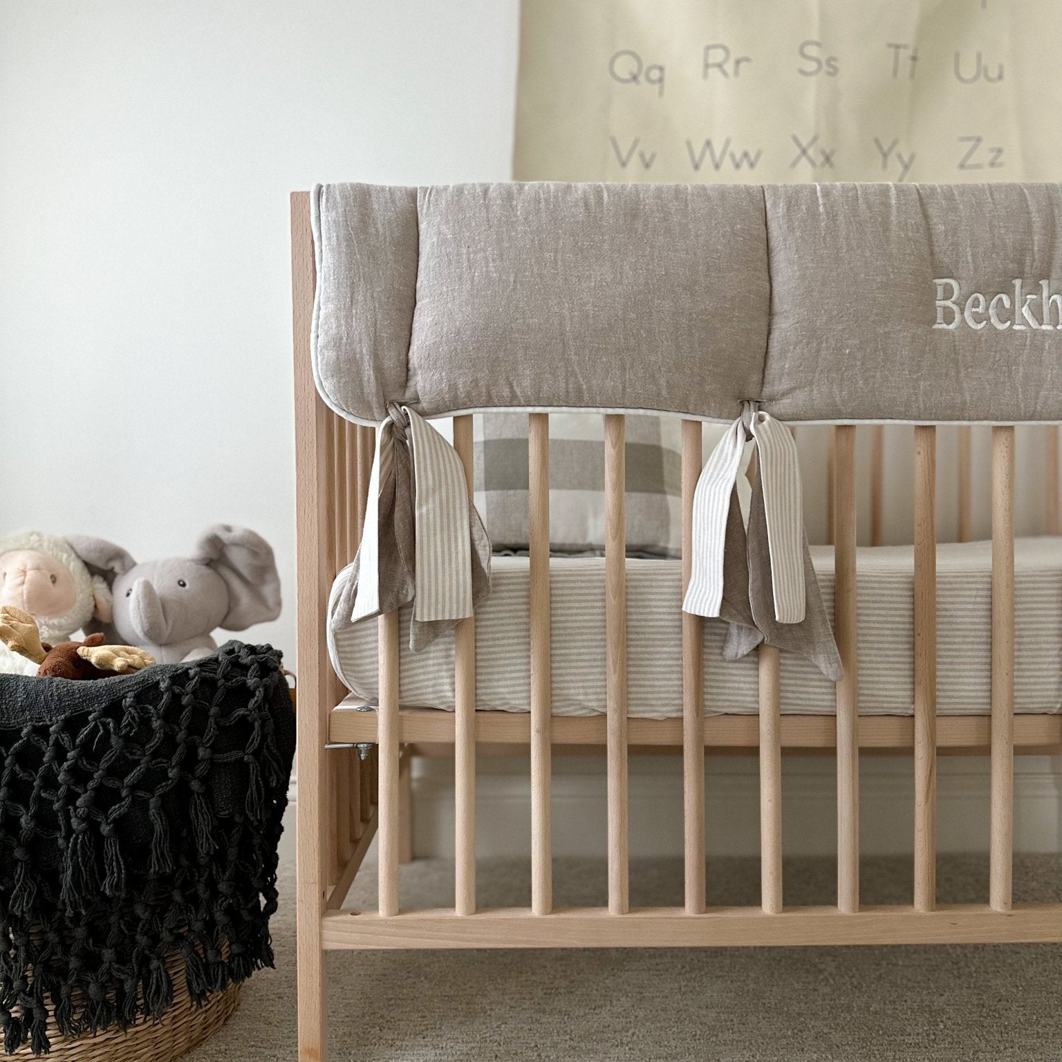 Flax Linen Rail Cover with Knot Ties and Accent Ties - Liz and Roo