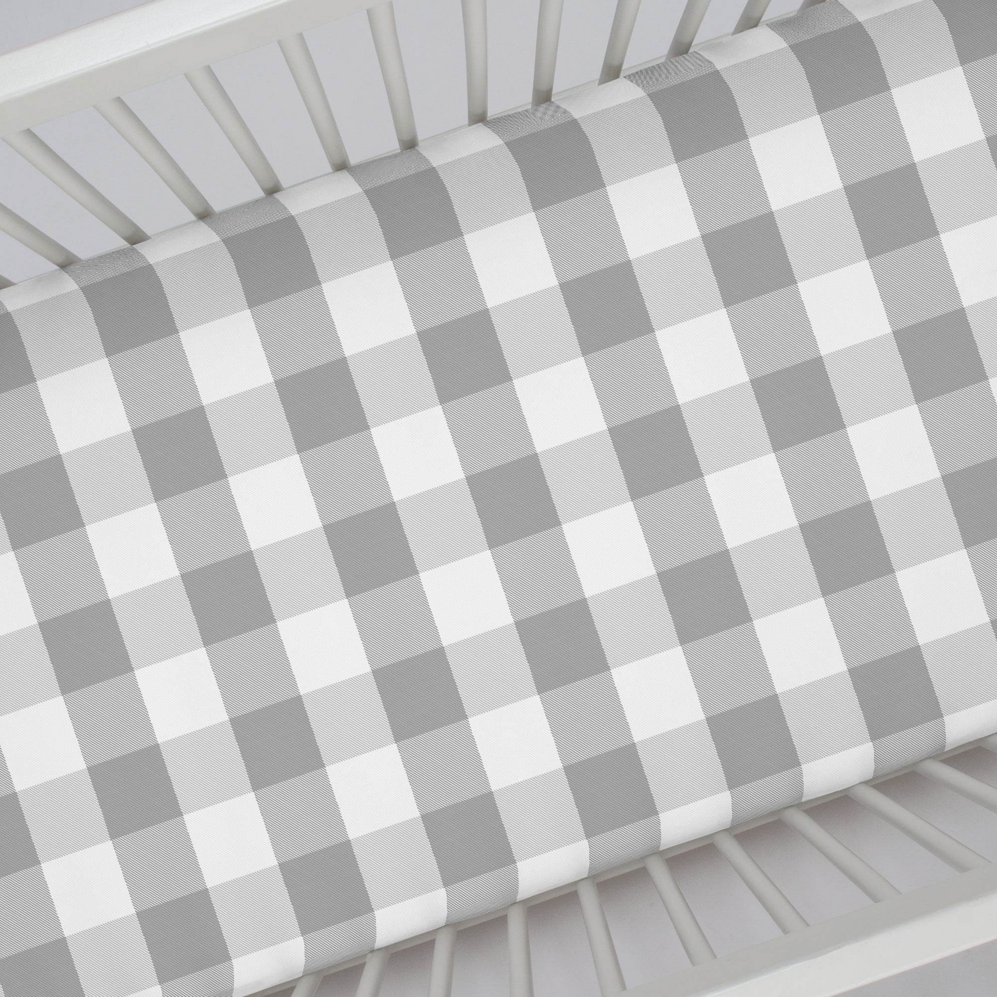 Gray Plaid Crib Sheet top
