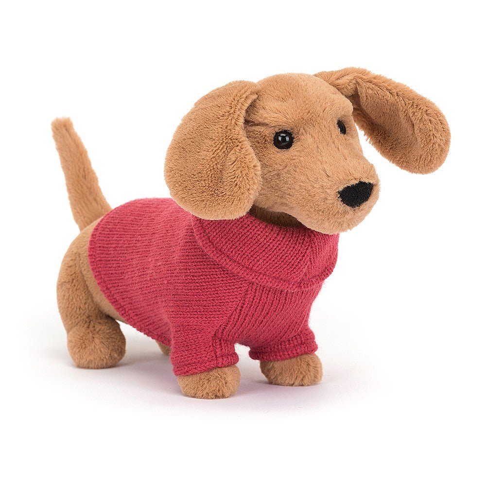 Jellycat Sweater Sausage Dog Pink - Liz and Roo