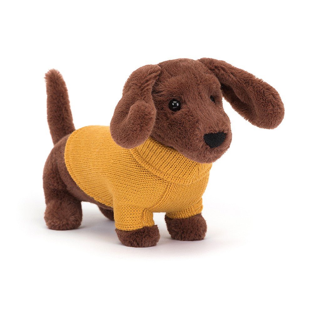 Jellycat Sweater Sausage Dog Yellow Medium - Liz and Roo