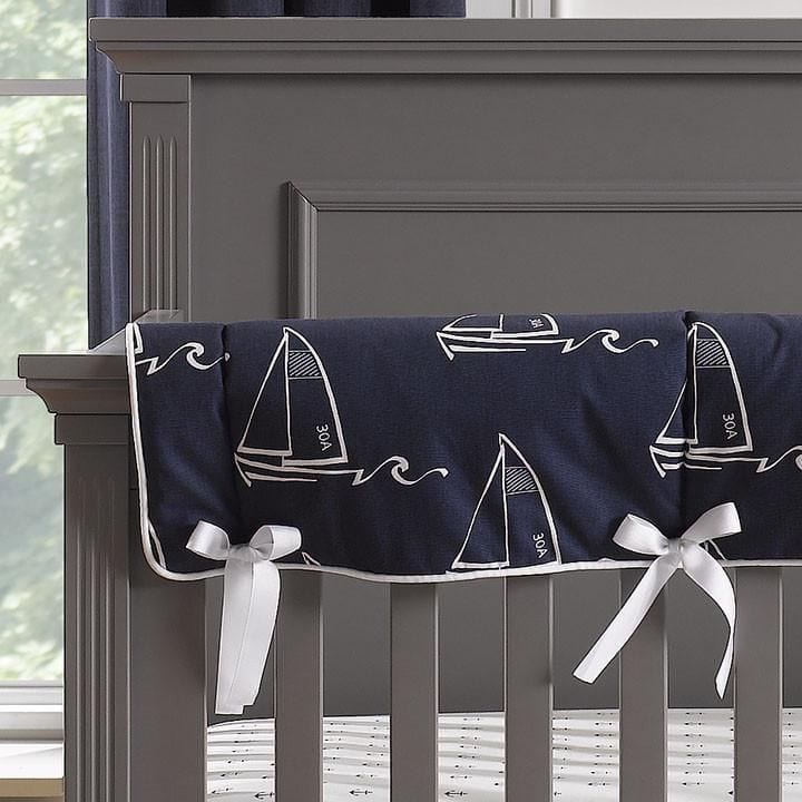 Nautical Sailboats (Indigo) Crib Rail Cover - Liz and Roo