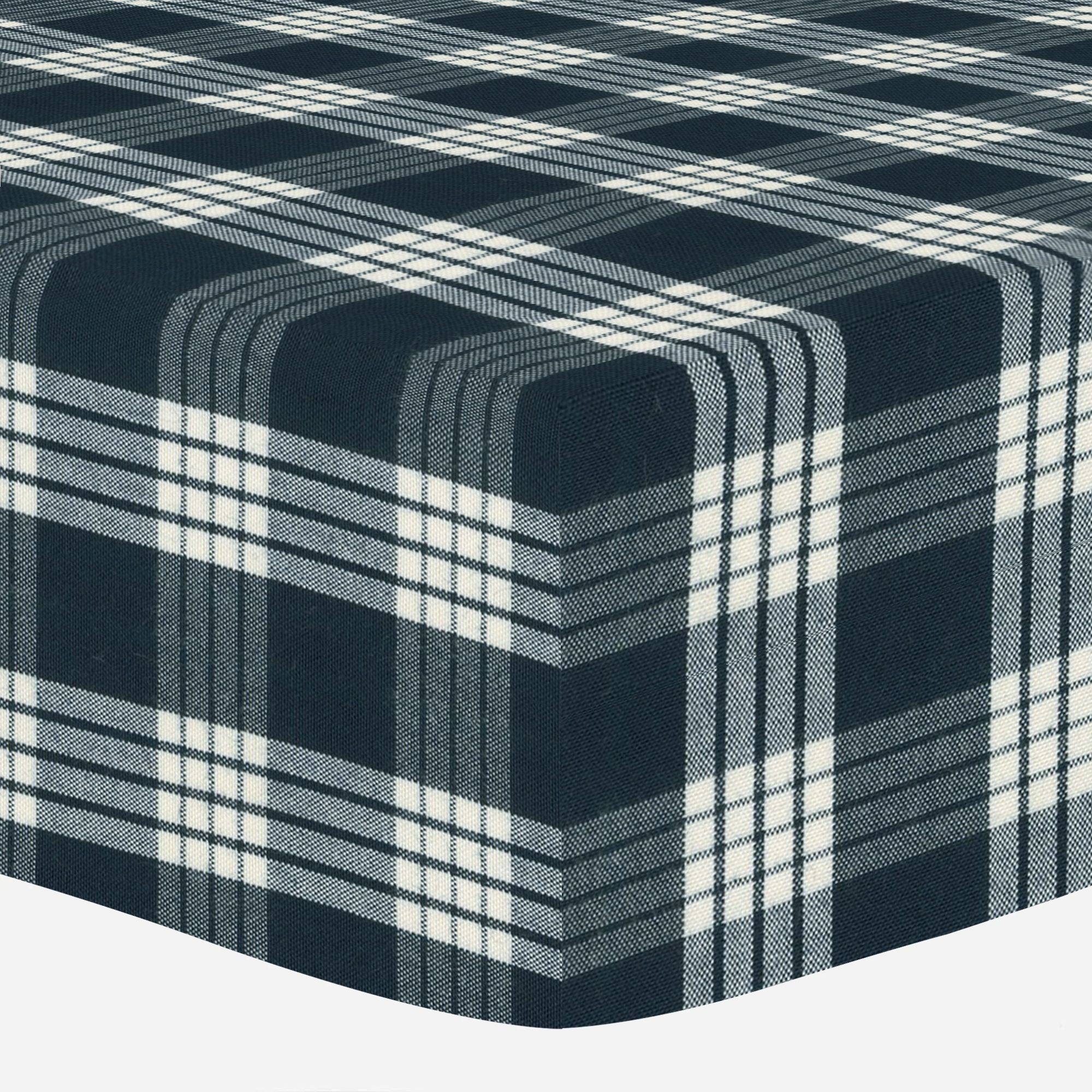 Navy Plaid Linen Crib Sheet - Liz and Roo
