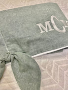 New! Sage Green Linen Crib Rail Cover with Knot Ties - Liz and Roo