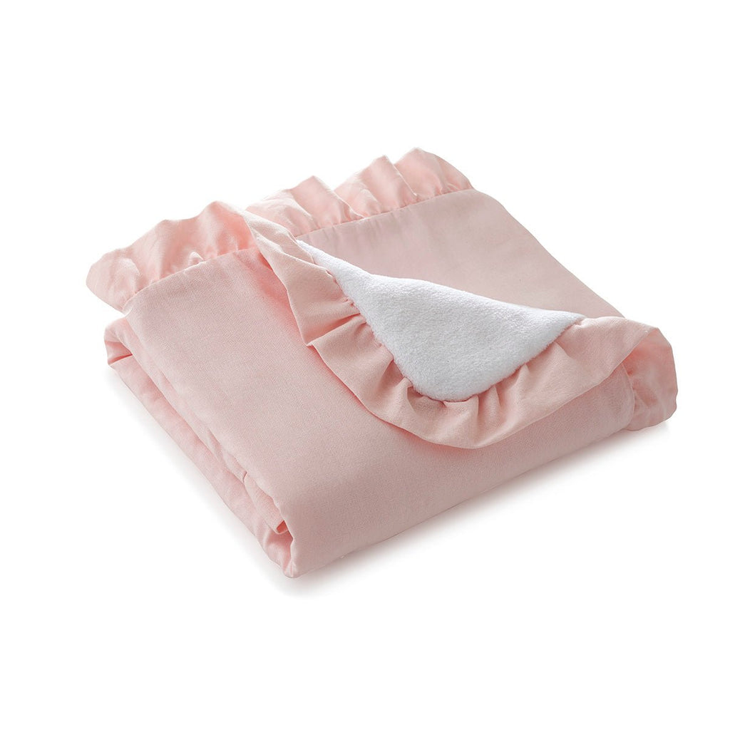 Petal Pink Linen Baby Blanket with Ruffles (Reverses to Cuddle Fleece) - Liz and Roo