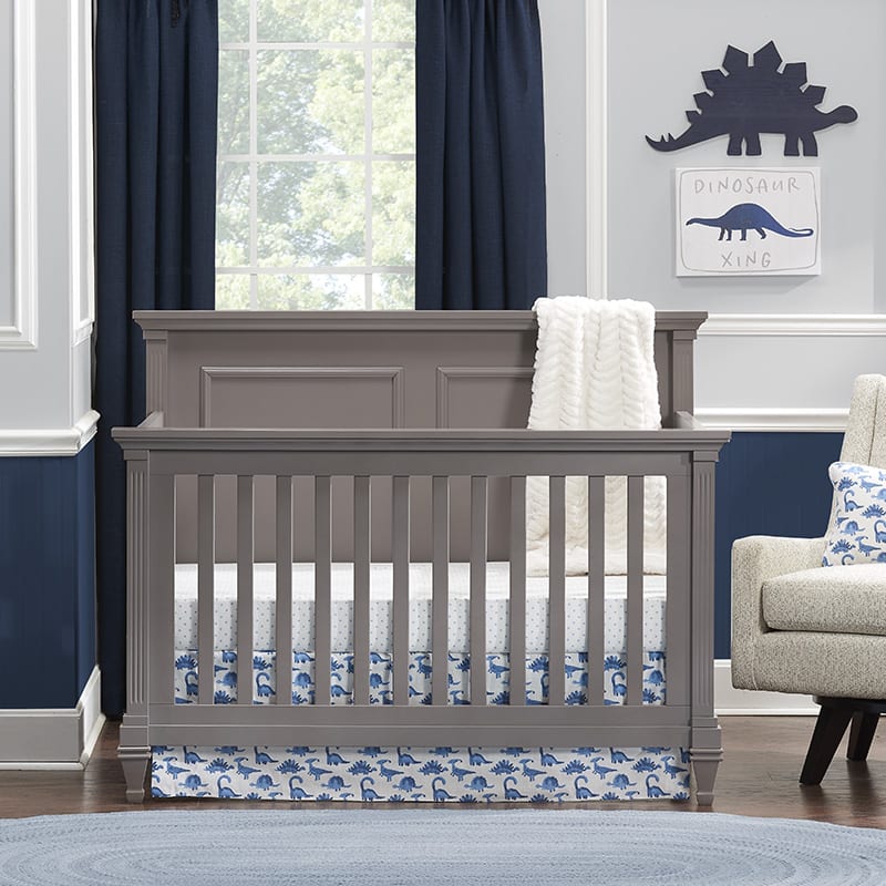 Watercolor Dinosaurs Crib Bedding Set (with Cream Faux Fur Blanket) - Liz and Roo