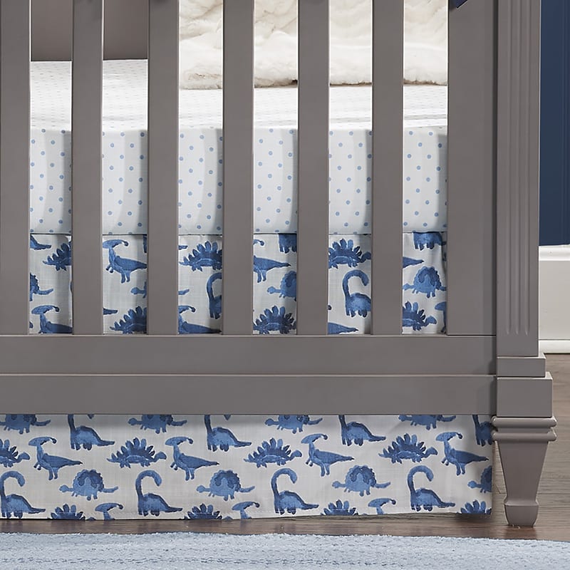 Watercolor Dinosaurs Crib Bedding Set (with Cream Faux Fur Blanket) - Liz and Roo