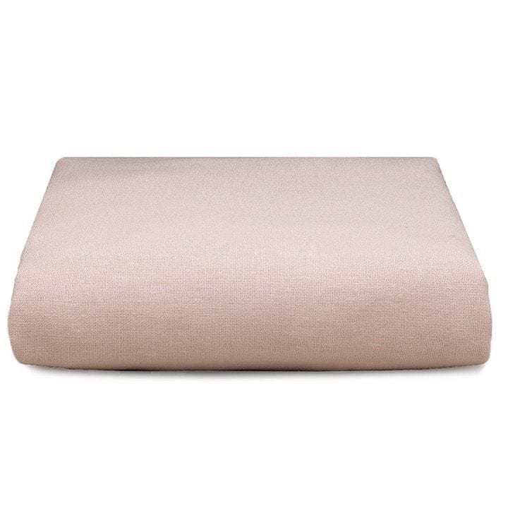 White Linen Crib Skirt with Petal Pink Ruffle - Liz and Roo