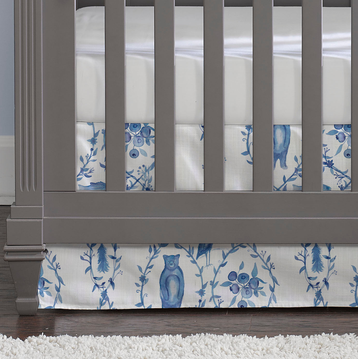 Blue Beary Toile Crib Skirt