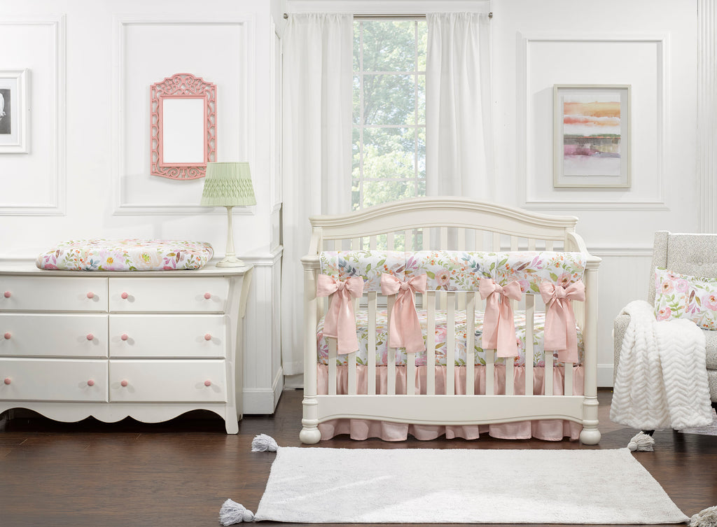 Floral Baby Girl Bedding with Linen Bows