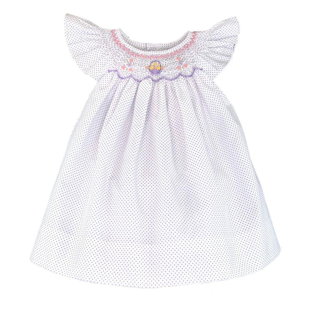 Angel Wing Smocked Dress - Lavender Dot Fabric - Liz and Roo