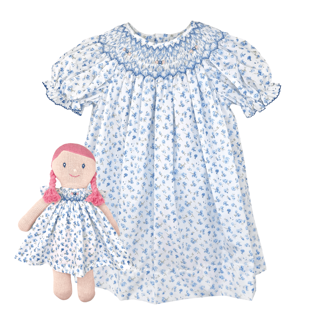 Bishop Smocked Blue Floral Short Sleeve Dress - Liz and Roo