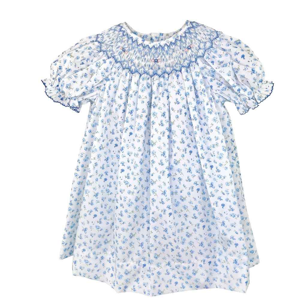 Bishop Smocked Blue Floral Short Sleeve Dress - Liz and Roo