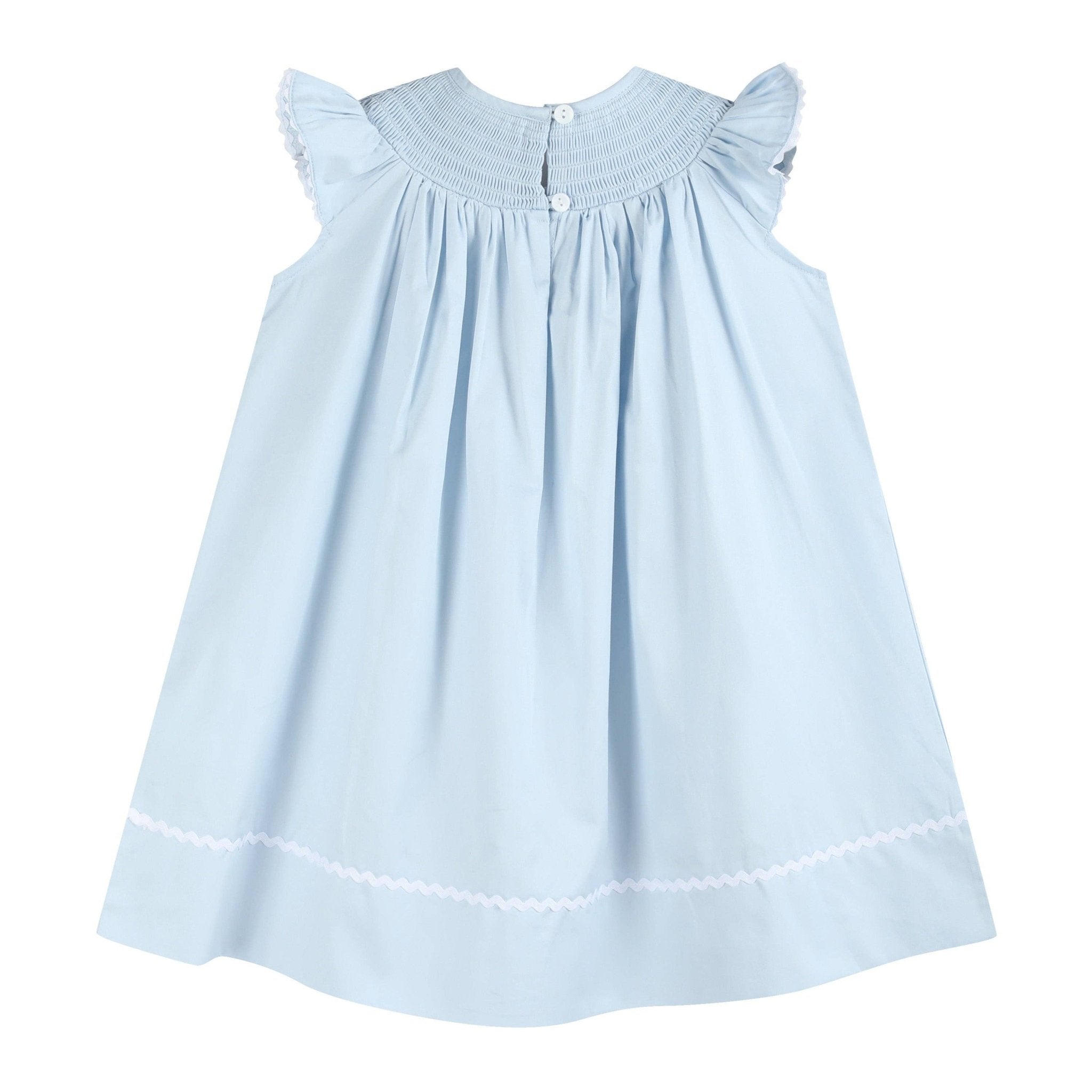 Blue Floral Crosses Smocked Bishop Dress - Liz and Roo