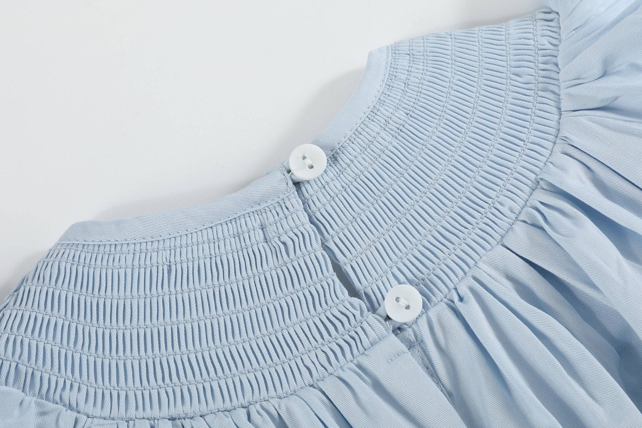 Blue Floral Crosses Smocked Bishop Dress - Liz and Roo