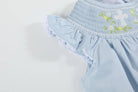 Blue Floral Crosses Smocked Bishop Dress - Liz and Roo