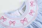 Blue Seersucker Bow Smocked Bishop Dress - Liz and Roo