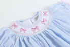 Blue Seersucker Bow Smocked Bishop Dress - Liz and Roo
