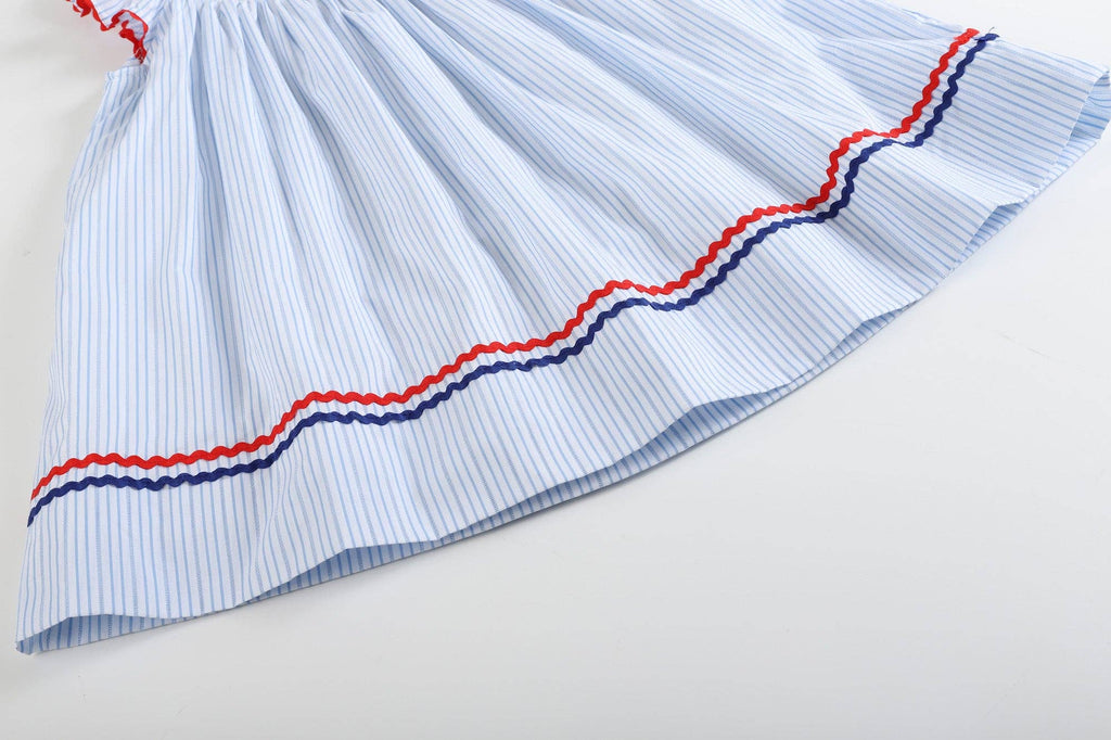 Blue Striped 4th of July Stars Smocked Bishop Dress - Liz and Roo