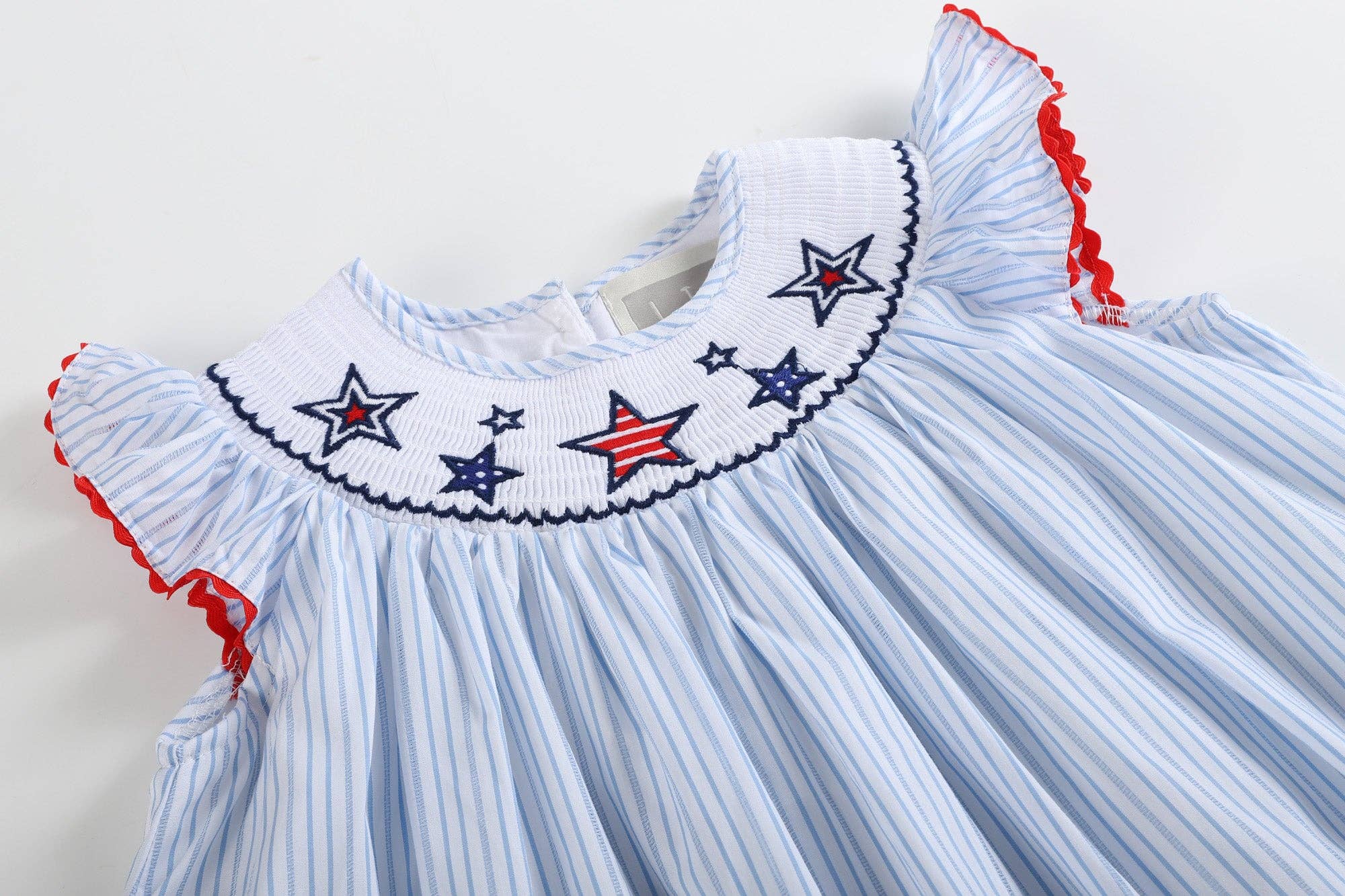 Blue Striped 4th of July Stars Smocked Bishop Dress - Liz and Roo
