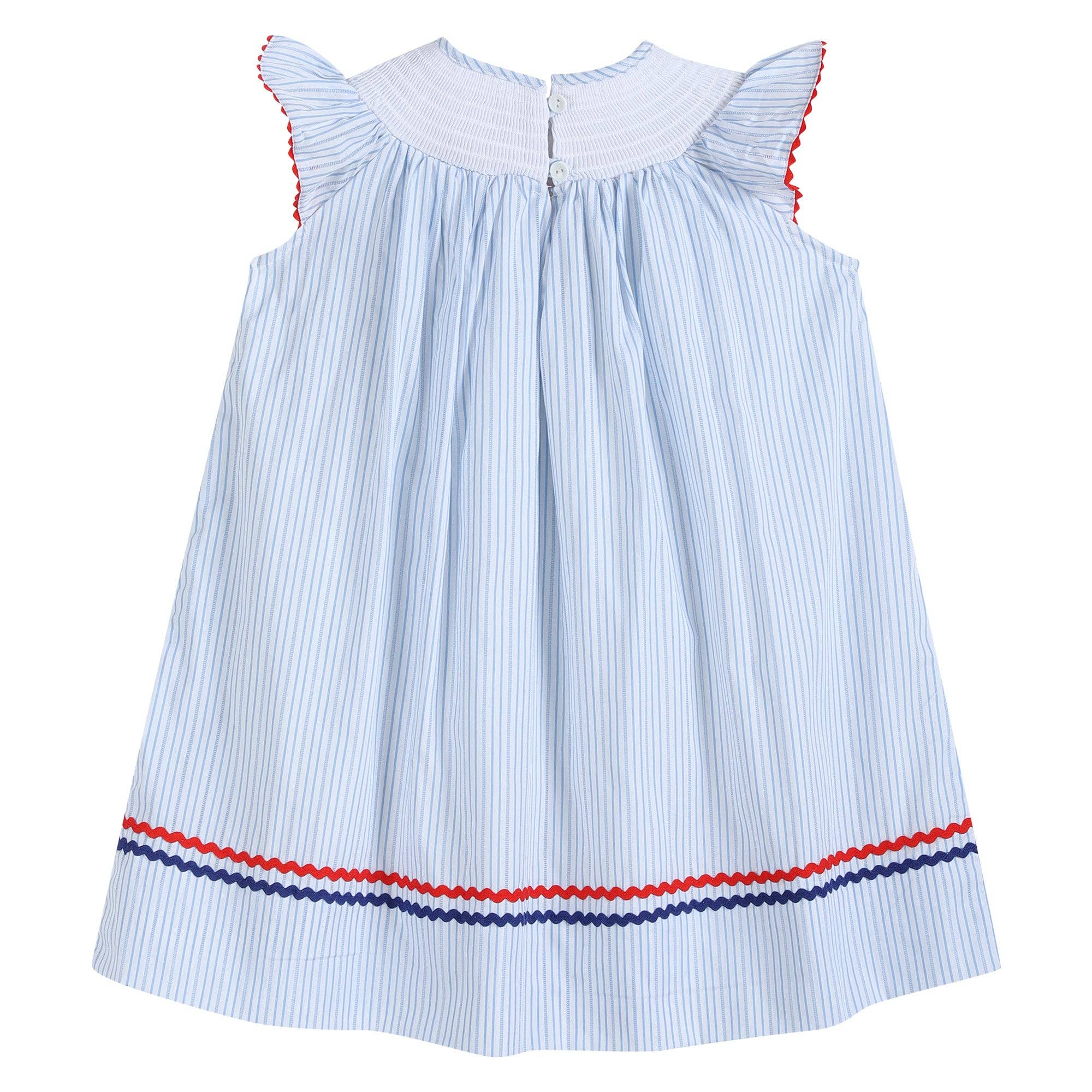 Blue Striped 4th of July Stars Smocked Bishop Dress - Liz and Roo