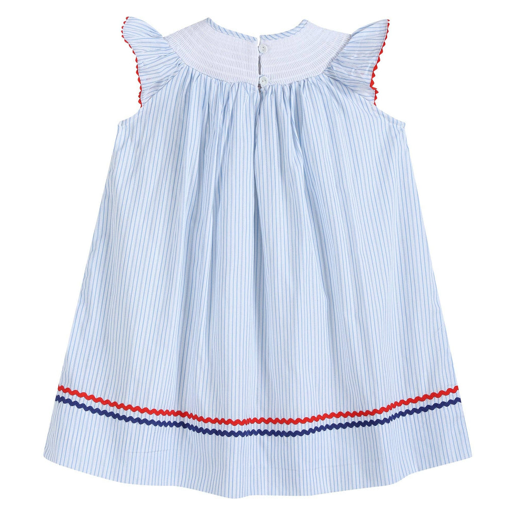 Blue Striped 4th of July Stars Smocked Bishop Dress - Liz and Roo