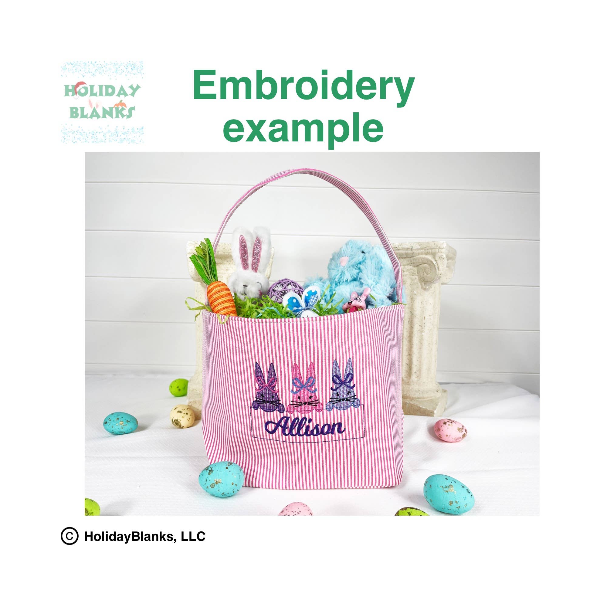 Easter or Halloween Seersucker basket embroidery blanks - Liz and Roo