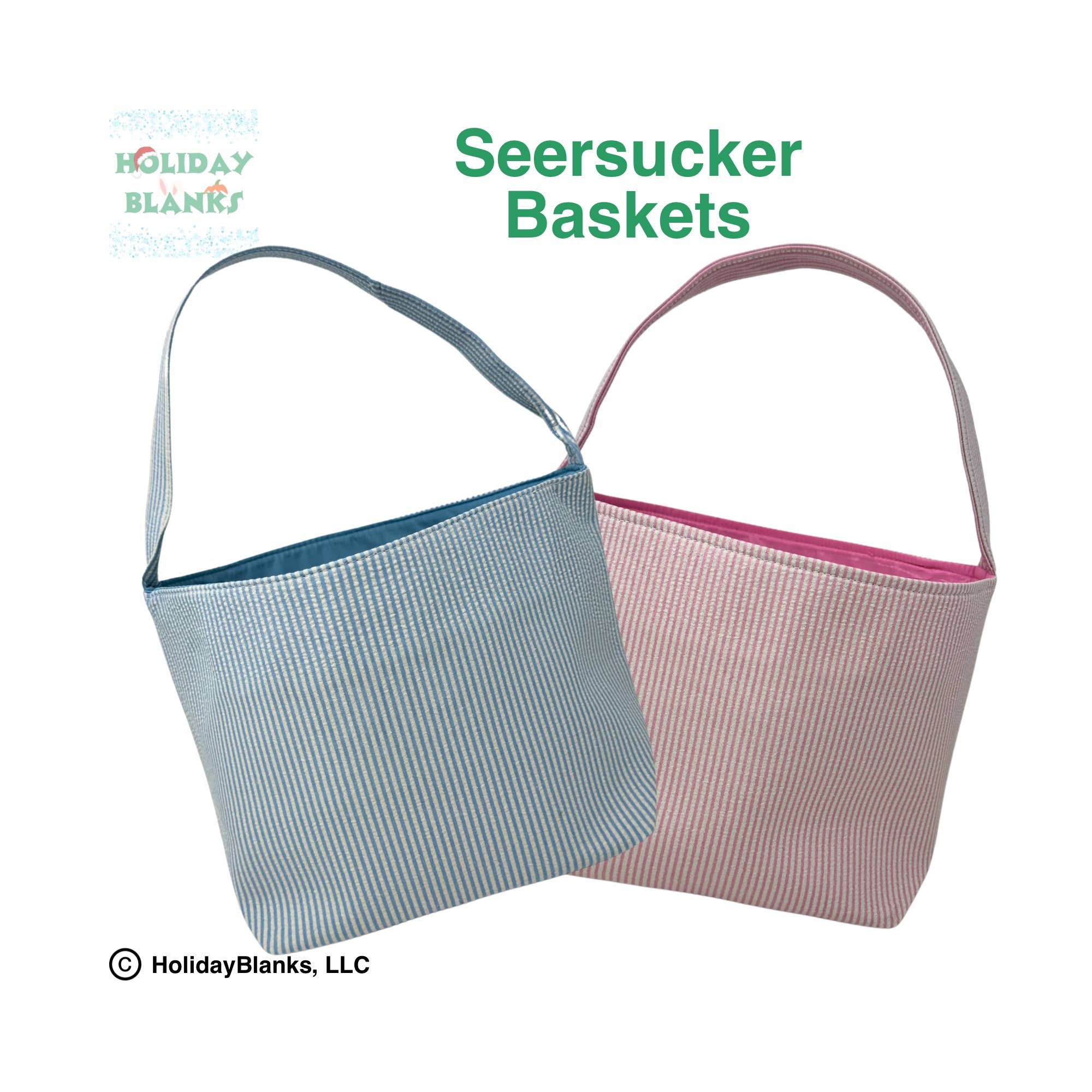 Easter or Halloween Seersucker basket embroidery blanks - Liz and Roo
