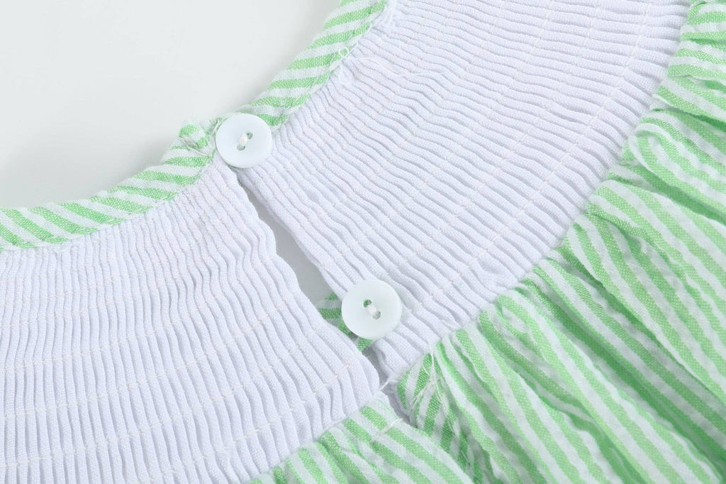 Green Seersucker Watermelon Smocked Bishop Dress - Liz and Roo