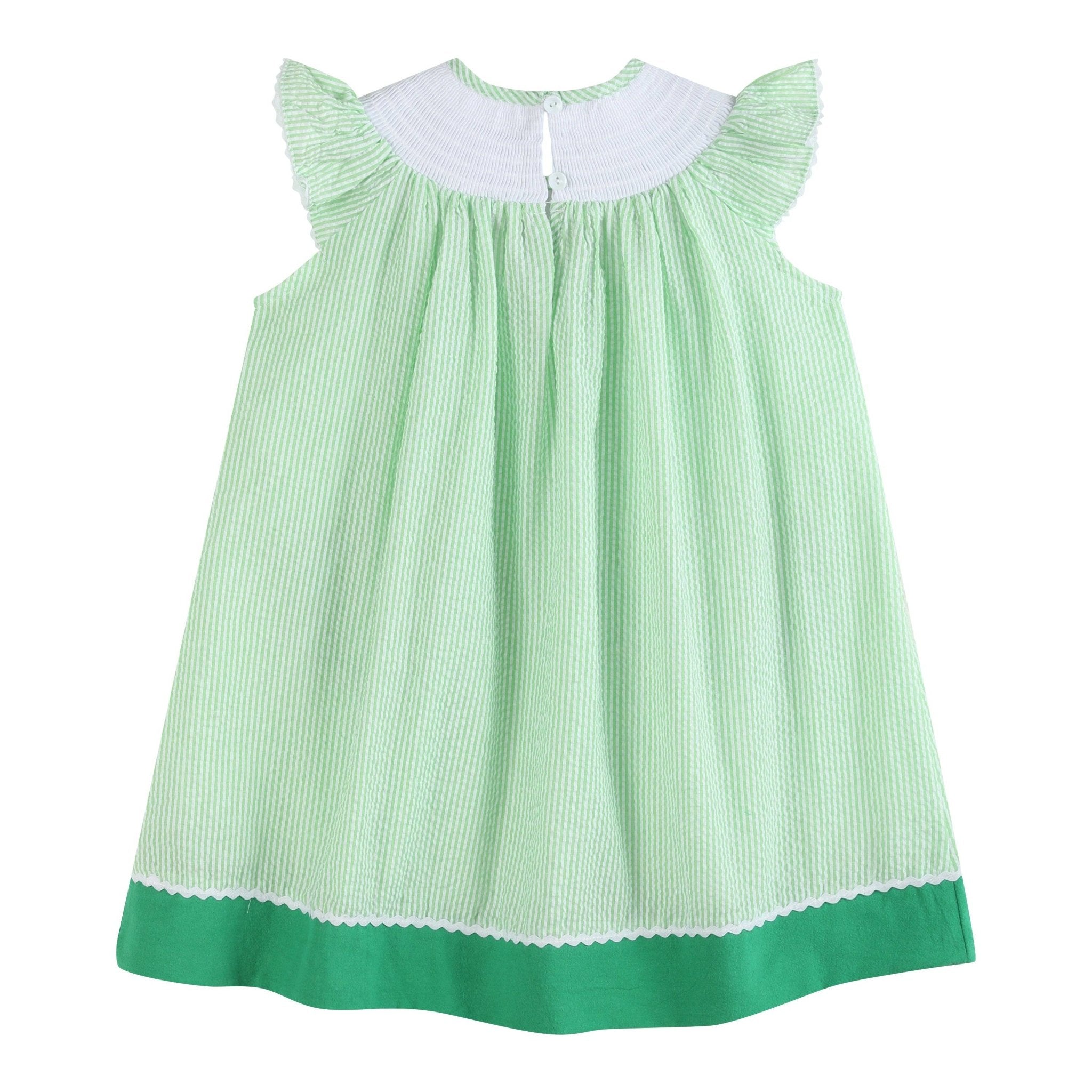 Green Seersucker Watermelon Smocked Bishop Dress - Liz and Roo
