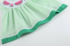 Green & White Stripe Watermelon Smocked Angel - Sleeve Dress & Bloomers - Liz and Roo