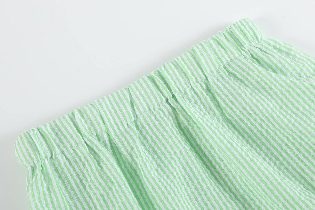 Green & White Stripe Watermelon Smocked Angel - Sleeve Dress & Bloomers - Liz and Roo