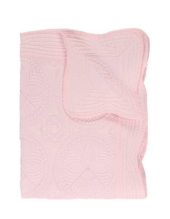 Heirloom Scalloped Baby Quilt Blanket in Pink, Blue, or White - Liz and Roo