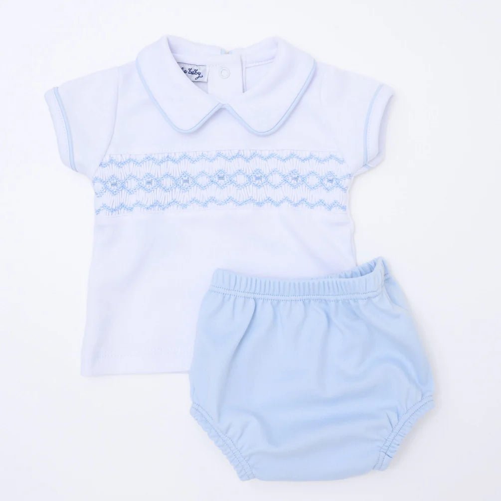 Hudson Smocked Diaper Cover Set - Light Blue - Liz and Roo