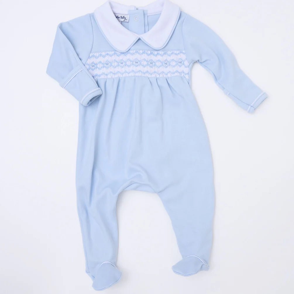 Hudson Smocked Footie - Light Blue - Liz and Roo