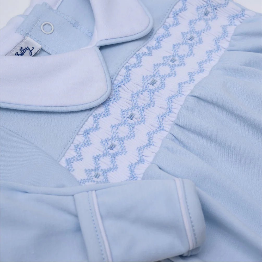 Hudson Smocked Footie - Light Blue - Liz and Roo