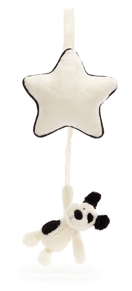 Jellycat Bashful Black and Cream Puppy Plush Musical Pull - Liz and Roo