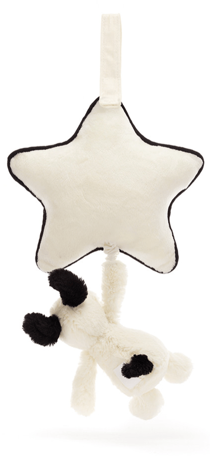 Jellycat Bashful Black and Cream Puppy Plush Musical Pull - Liz and Roo